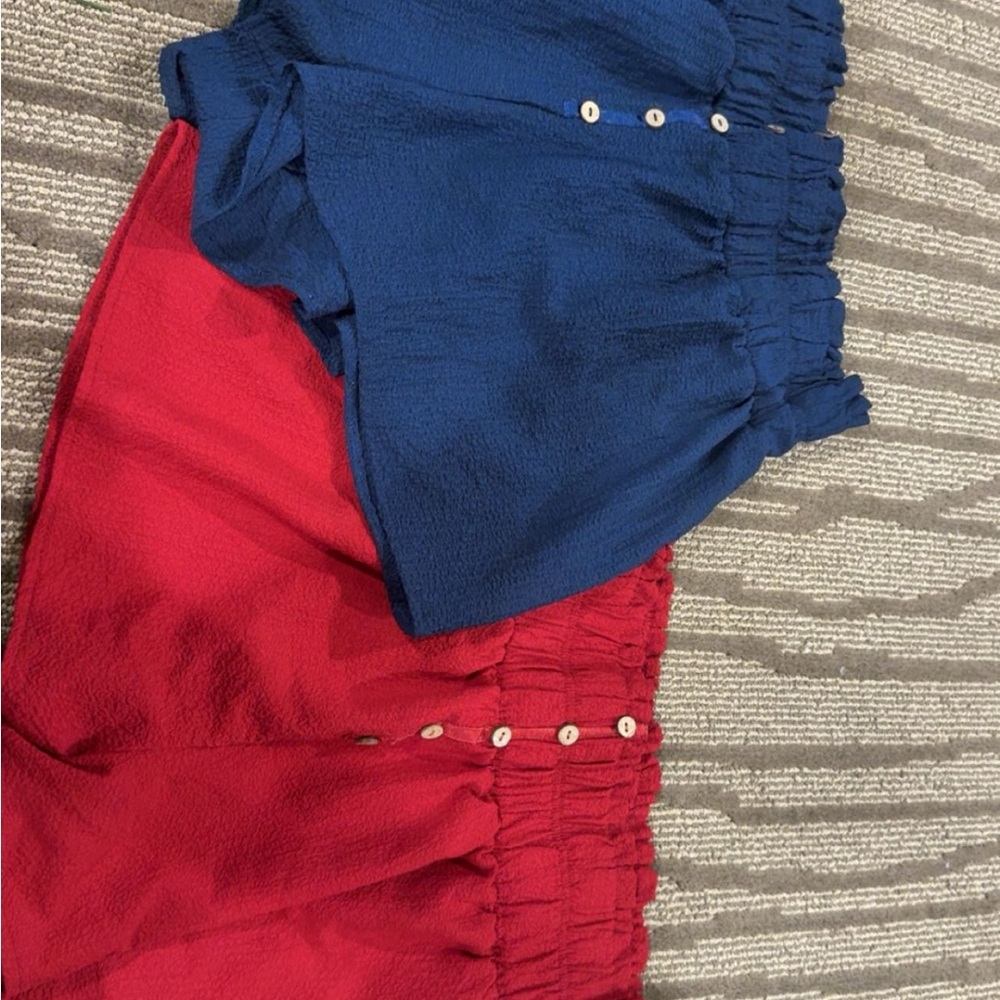 Womens Blue and Red Buttoned Shorts